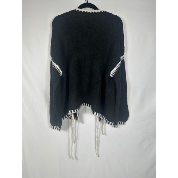Pretty Garden Black Knit Open Front Cardigan Sweater White Trim Tie Front XL - Picture 3 of 4